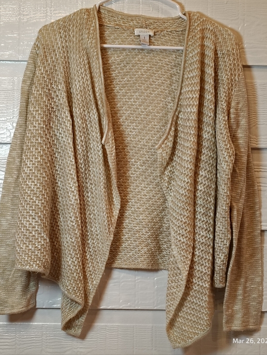 Sweaters - Chico's Women’s 1 Baffle Blush Delicate Drape Cardigan Long Sleeve US SZ MED